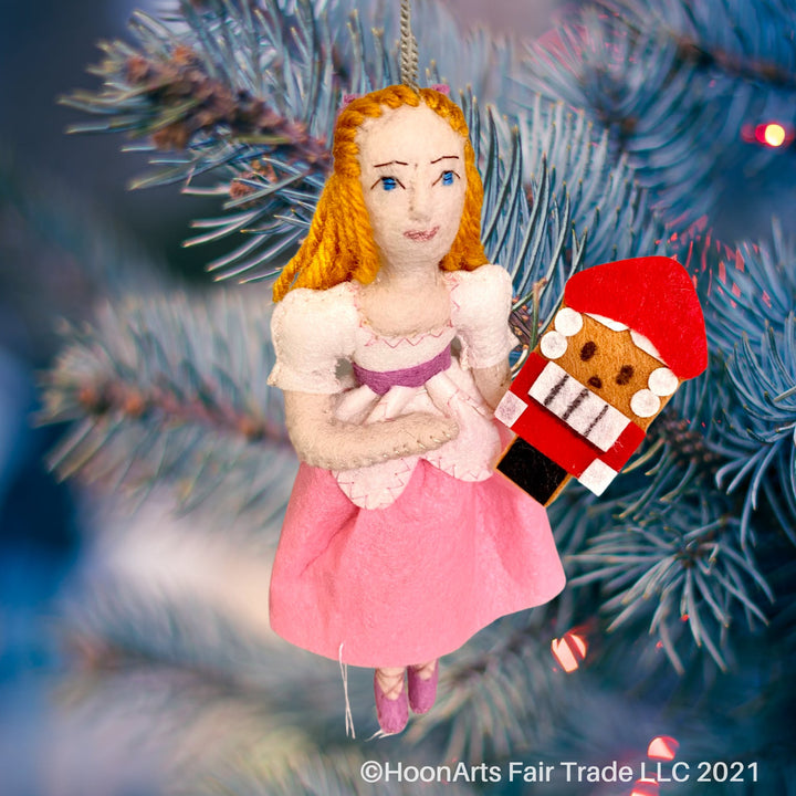 Clara from the Nutcracker Felt Christmas Ornament right angle background 1