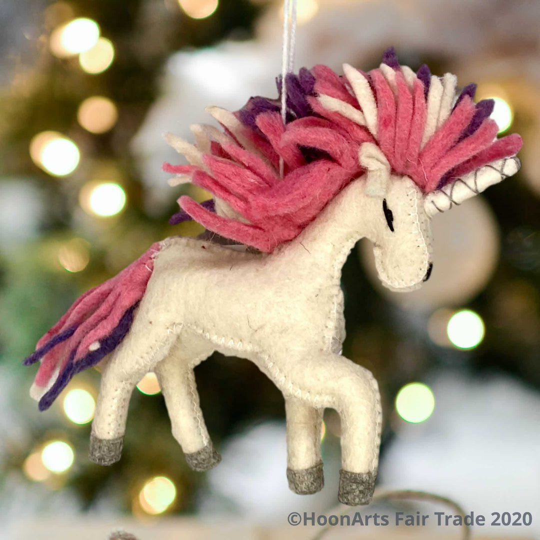 Handmade Felted Christmas Ornament - Unicorn