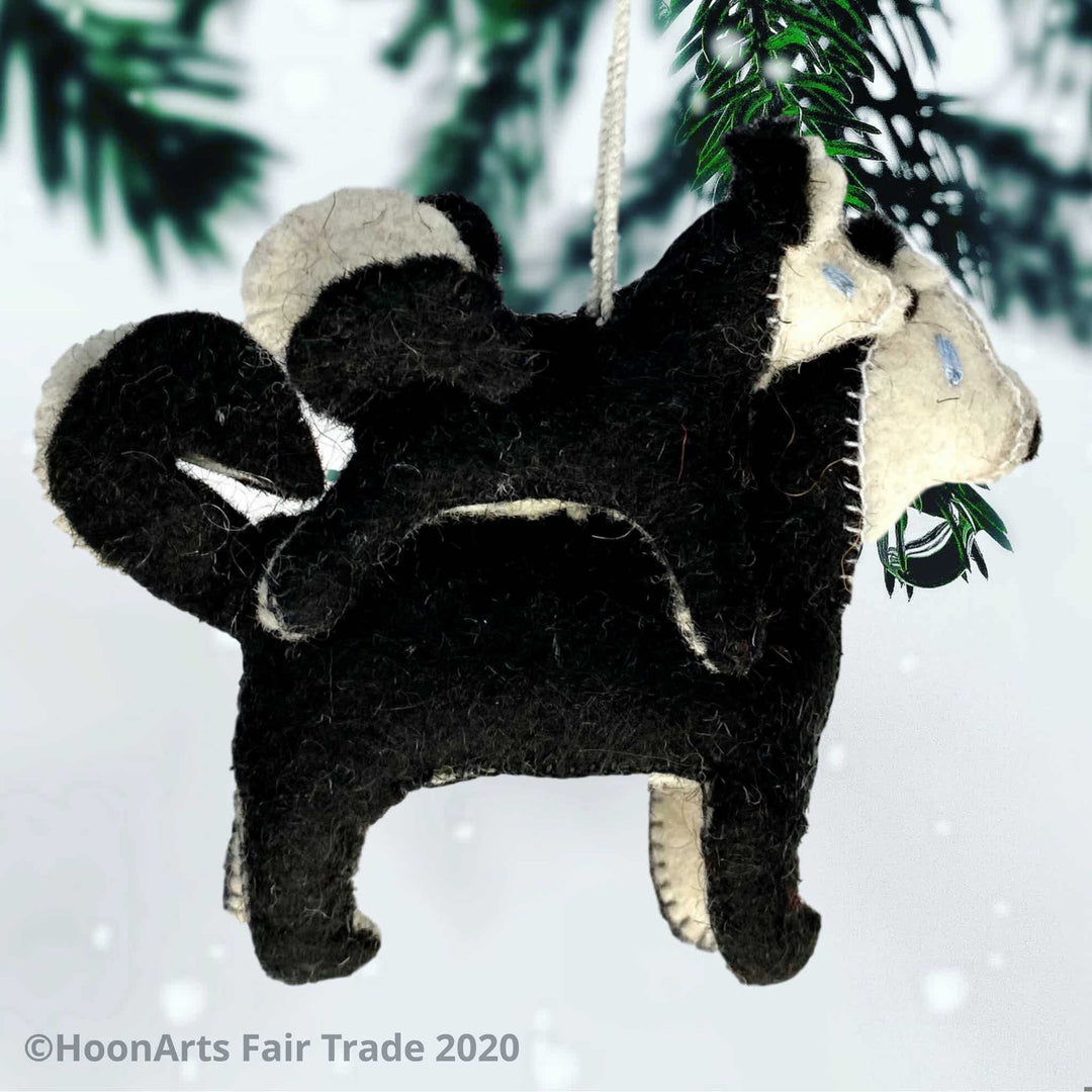 Handmade Felt Christmas Ornament-Black & White Husky Dog with Puppy Riding Mom's Back