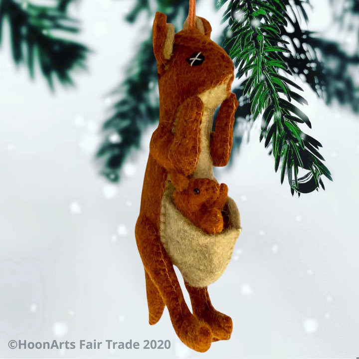 Handmade Felt Kangaroo with Joey in Pouch-Christmas Ornament 