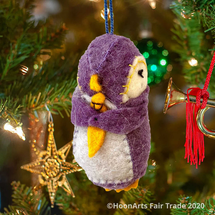 Felt Purple Penguine Christmas Ornament from Kyrgyzstan