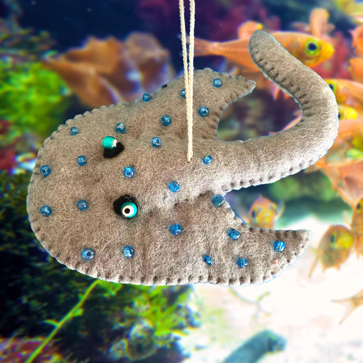 Handmade Felted Christmas Ornament - Beaded Stingray