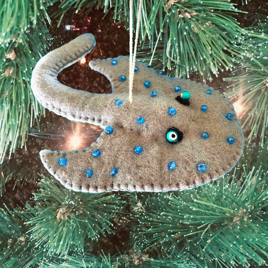 Felted Christmas Ornament Beaded Stingray Marine Animal