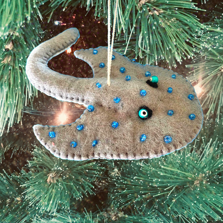 Felted Christmas Ornament Beaded Stingray Marine Animal