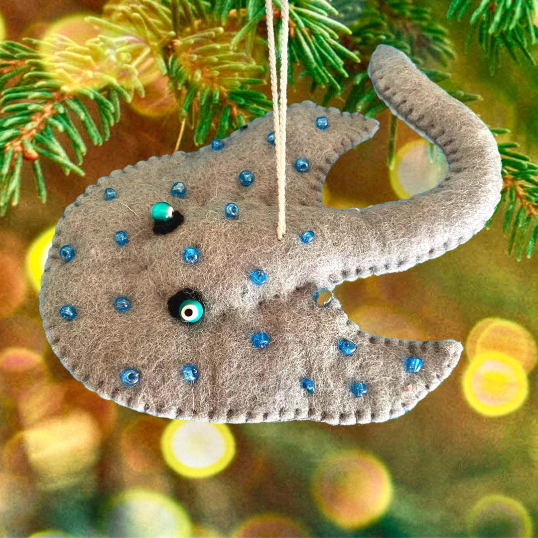Beaded Stingray Handmade Felted Christmas Ornament
