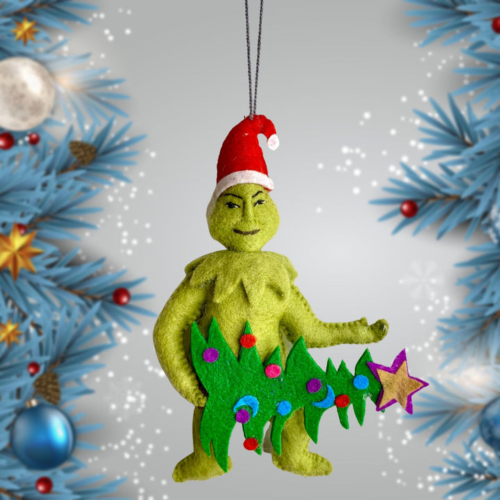 Grinch cynical grump who goes on a mission to steal Christmas Handmade Felted Ornament