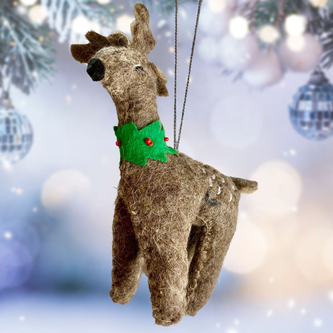 Cute Animal Wild Reindeer Handmade Felted Christmas Ornament