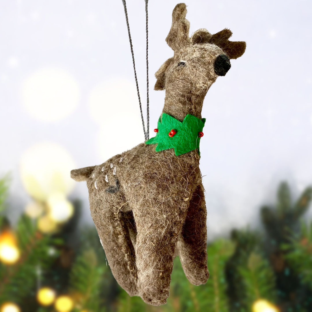Reindeer Felted Ornament Handmade