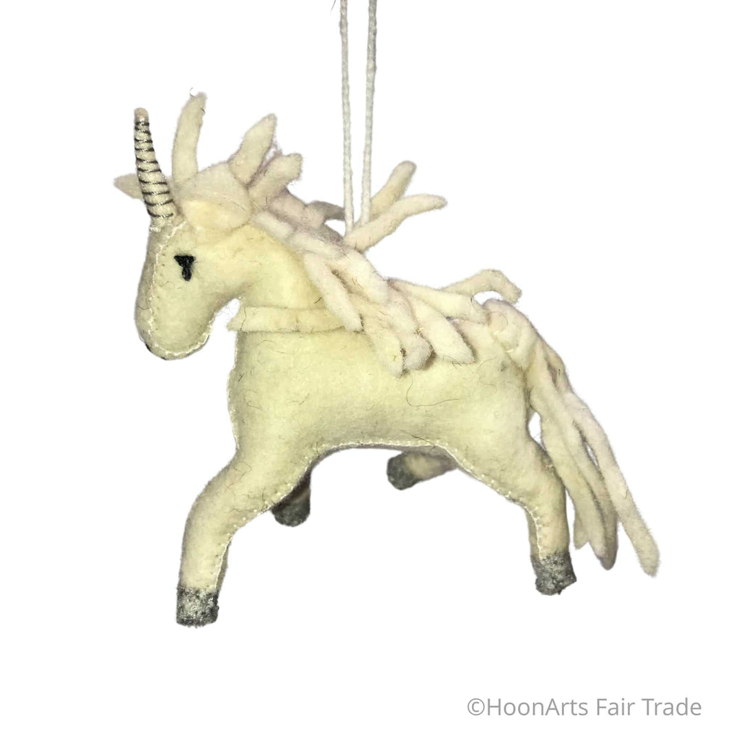 Handmade Felt Christmas Ornament-Unicorn with White Mane