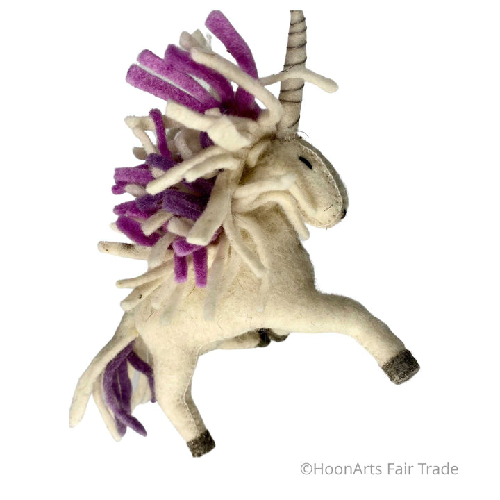 Felted Unicorn Christmas Ornament from Kyrgyzstan-Purple Mane