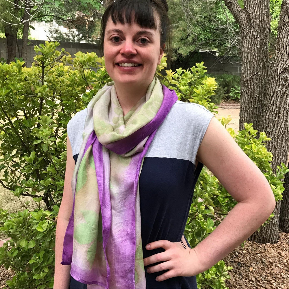 Handwoven silk scarf-eco-print with purple from Seven Sisters