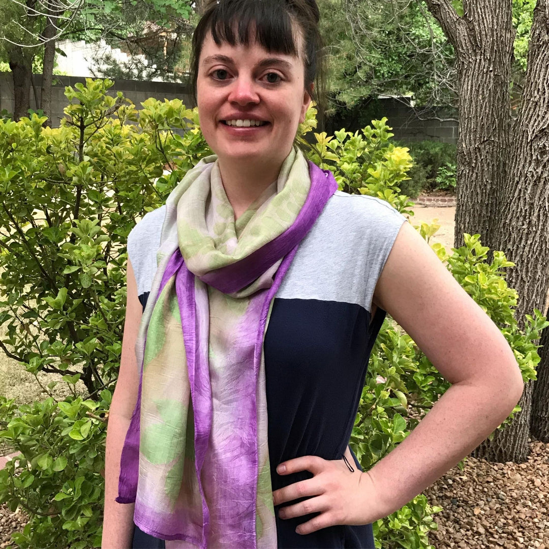 Handwoven silk scarf-eco-print with purple from Seven Sisters