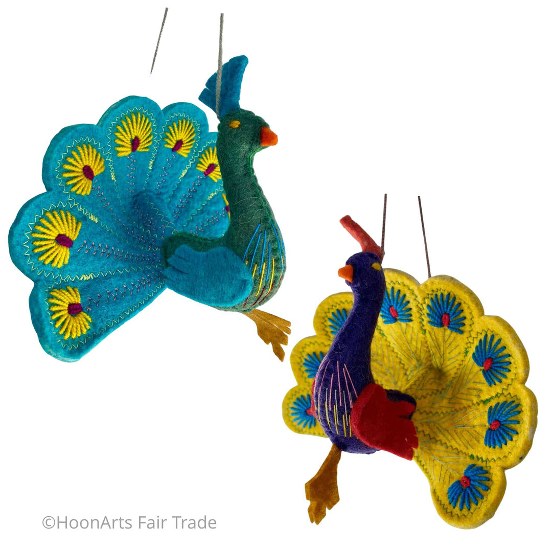 Handmade Felt Peacock Ornaments from Kyrgyzstan