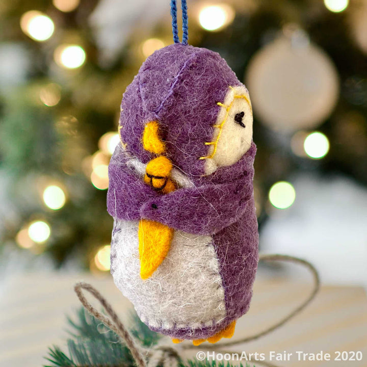 Felt Purple Penguine Christmas Ornament from Kyrgyzstan