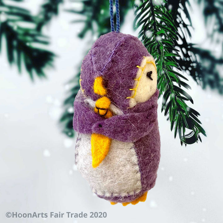 Felt Purple Penguine Christmas Ornament from Kyrgyzstan