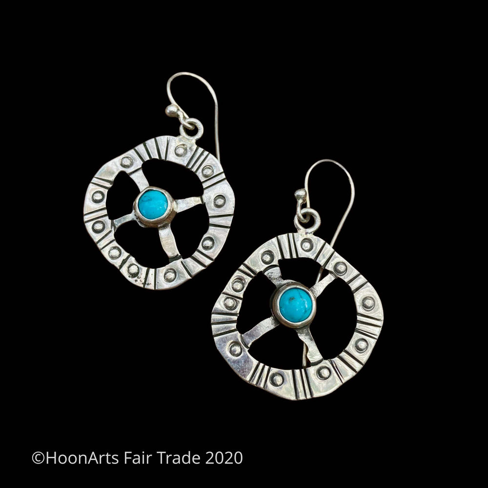 Handmade Silver Earrings-Round with Turquoise-Aliya