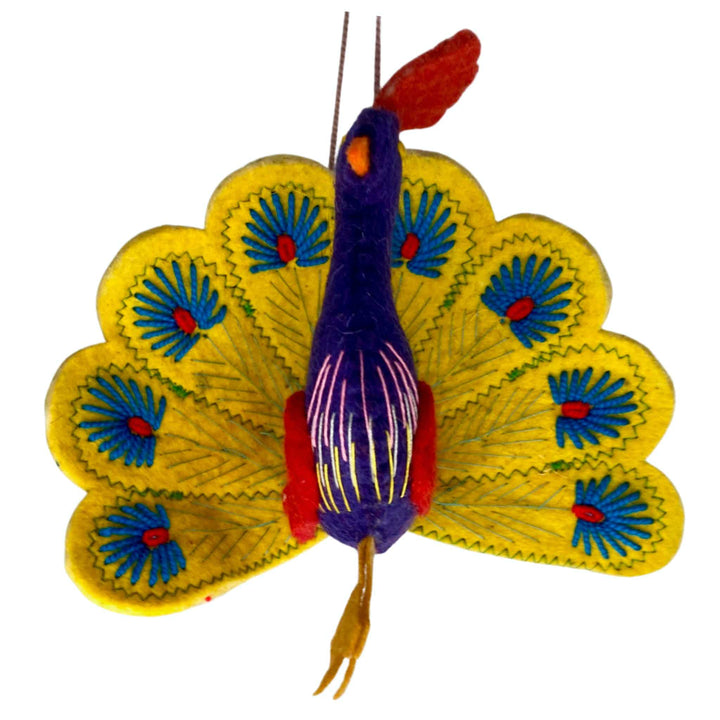 Felted Peacock Ornament from Kyrgyzstan-Yellow