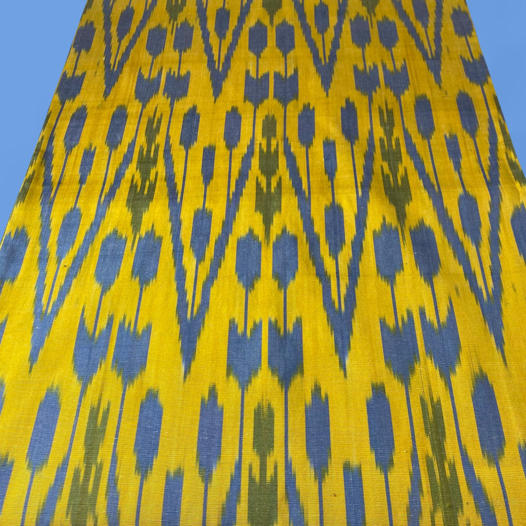 Uzbek Ikat Infinity Scarf Pattern--Blue Tulips on Birght Yellow Background