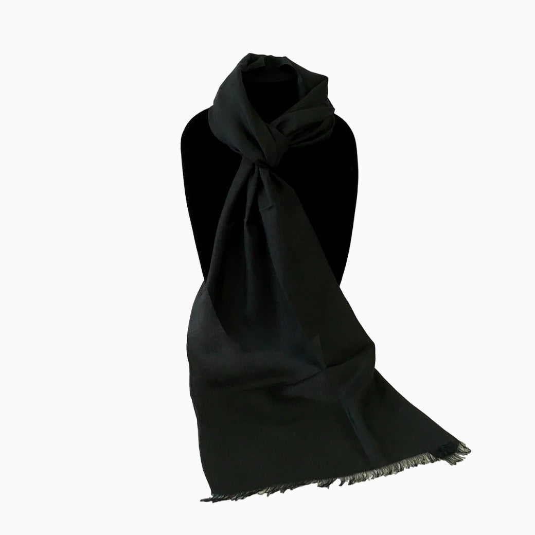 Handwoven Black Silk Scarf from Uzbekistan