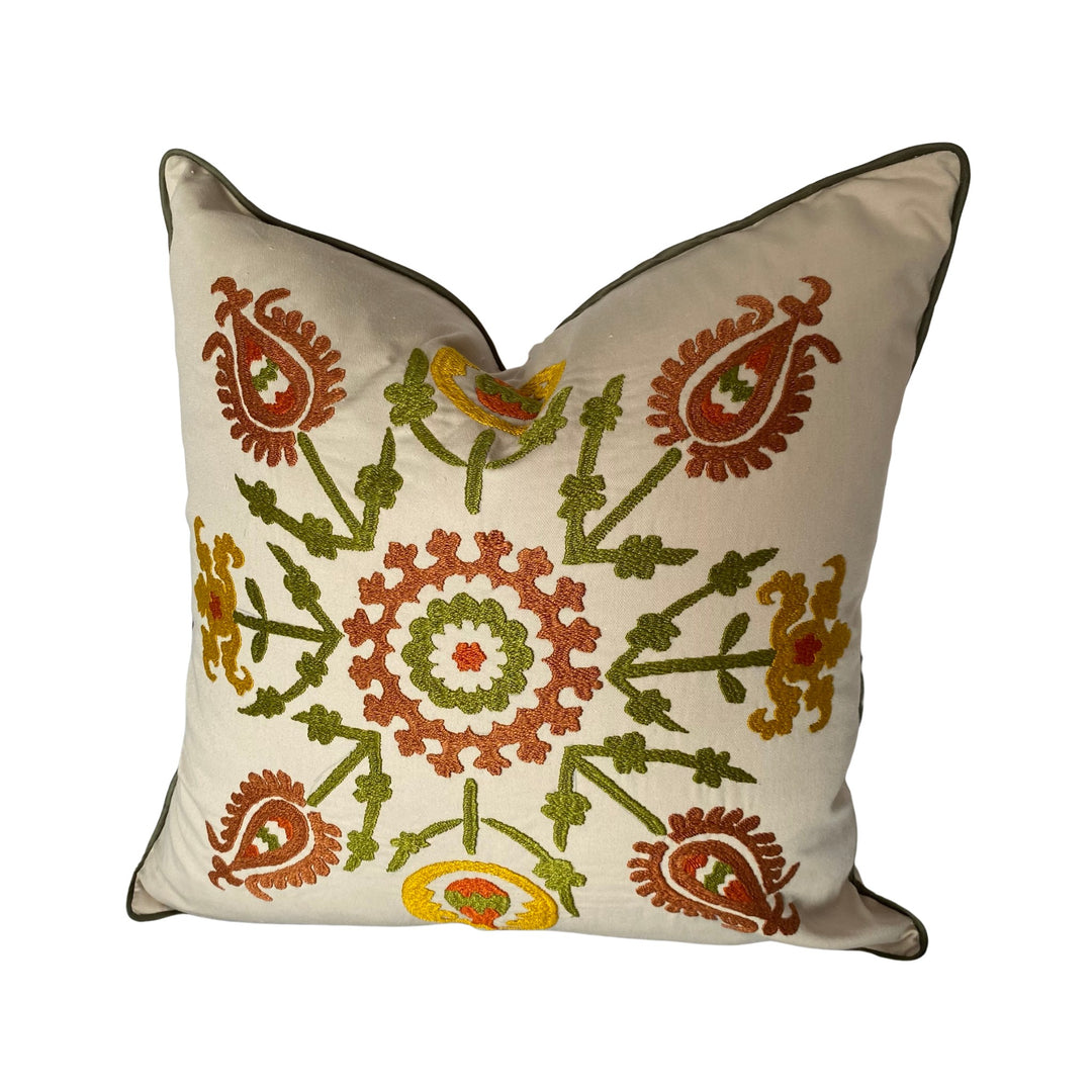 Hand embroidered pillow cove-autumn Colors, Eastern Star Pattern-from Tajikistan