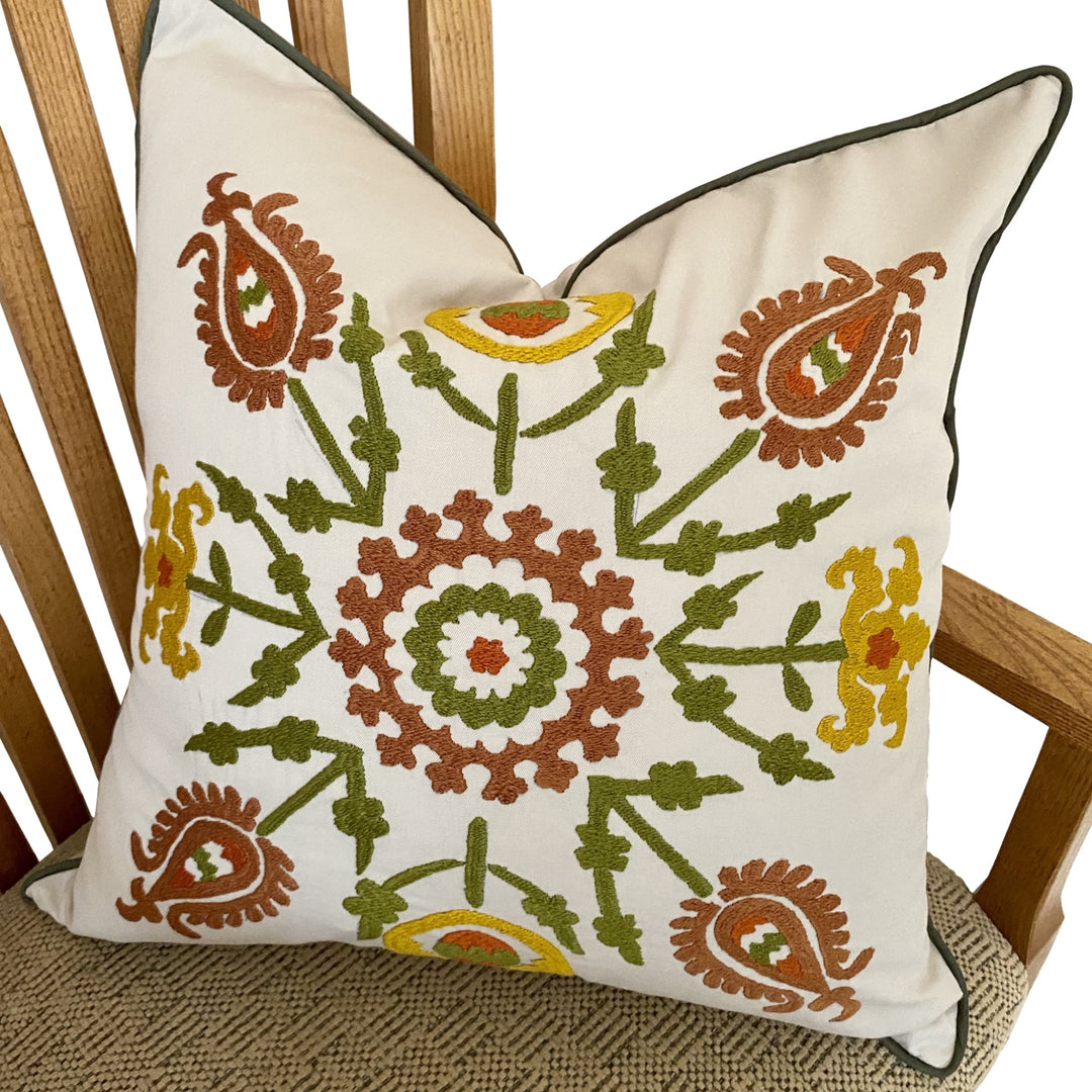hand embroidered 20" x20" pillow cover