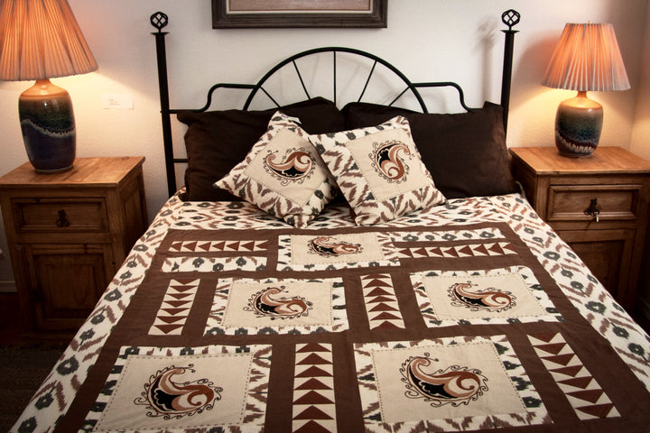 Ikat & Suzani Bedspread Set, Hand Embroidered "Qalanfur" (Pepper) - HoonArts - 2