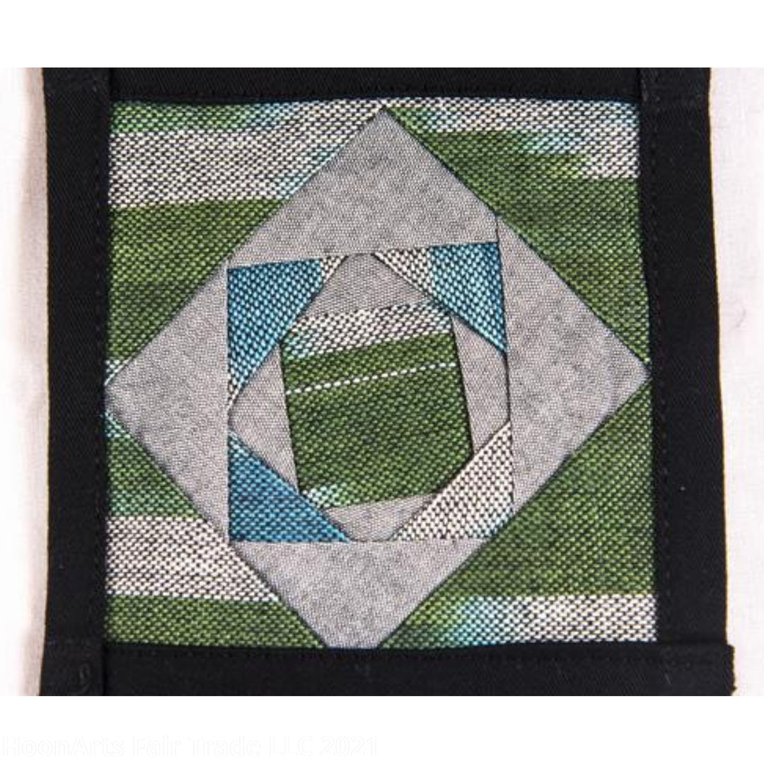 Ikat Hand Quilted Table Runner Set with Placemats Coasters Blue Green Gray Black - HoonArts - 6