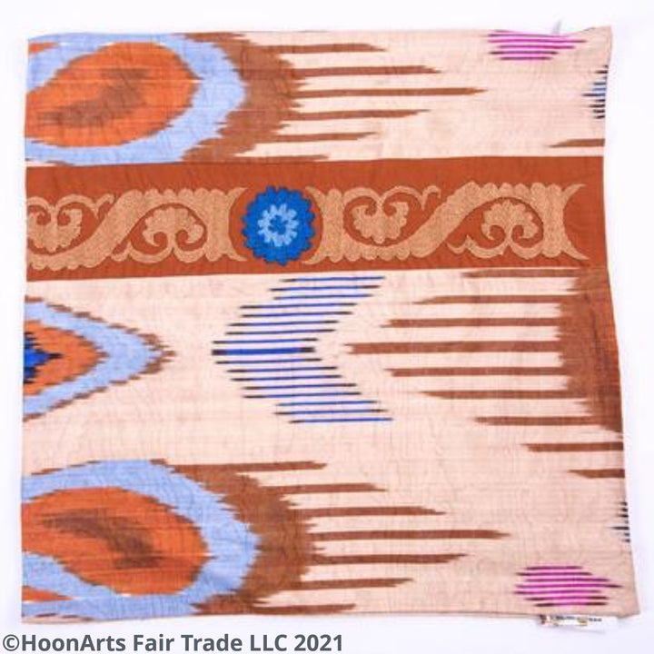 Ikat and Suzani Embroidery Pillow Cover, "Panjakenti" - HoonArts - 4