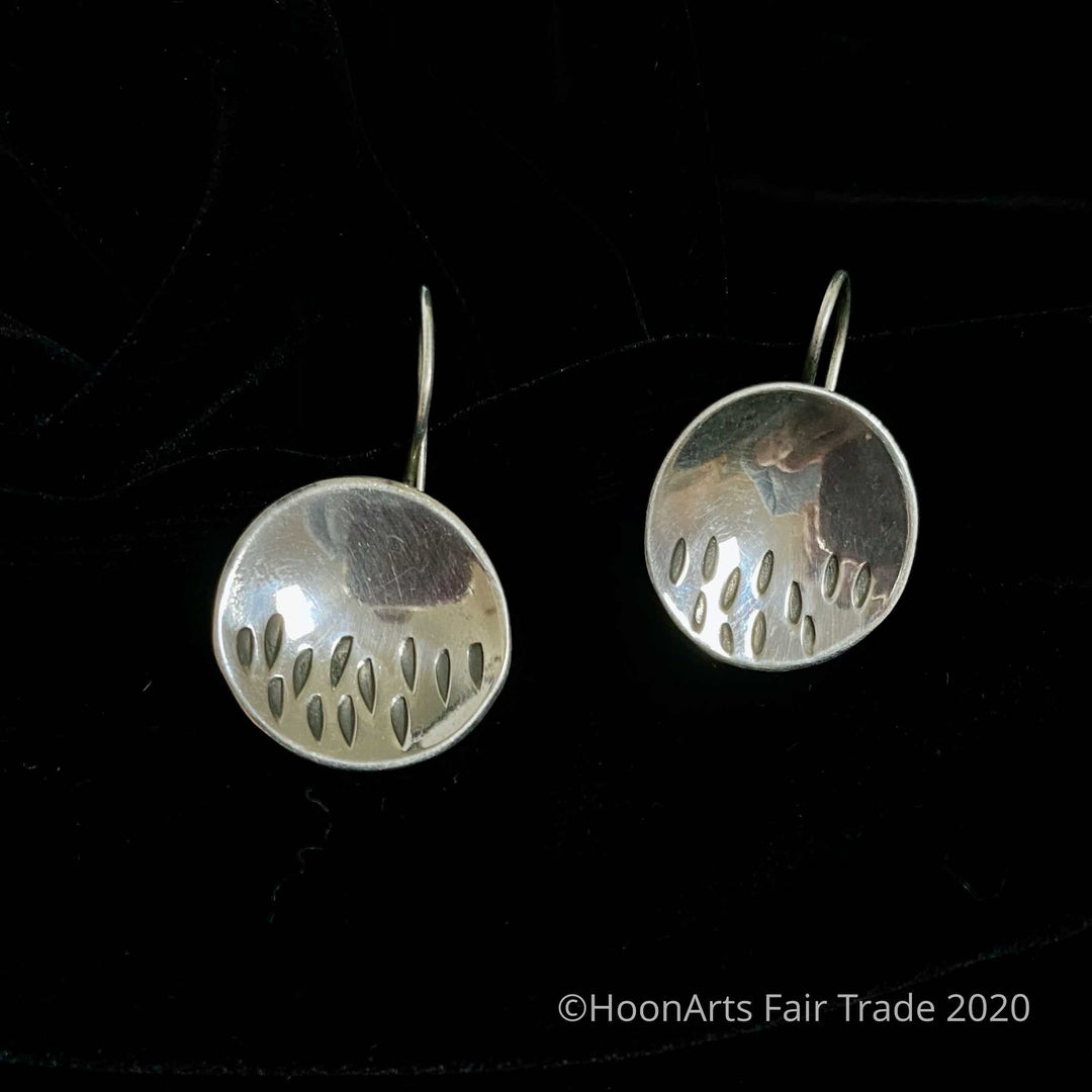 Kyrgyz Handmade Silver Earrings-Raindrop Discs - Elina