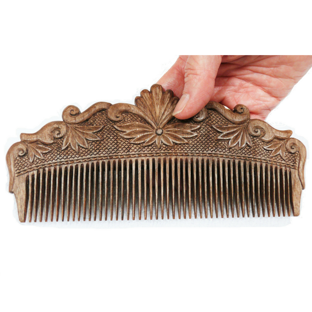Hand Carved Ornamental Wooden Comb, Large - Fair Trade - HoonArts - 2