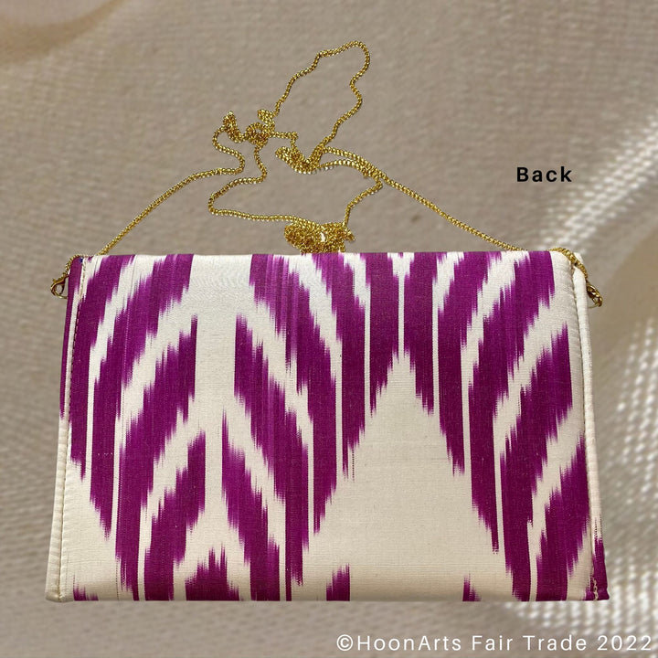 Magenta & White Ikat Clutch Back view