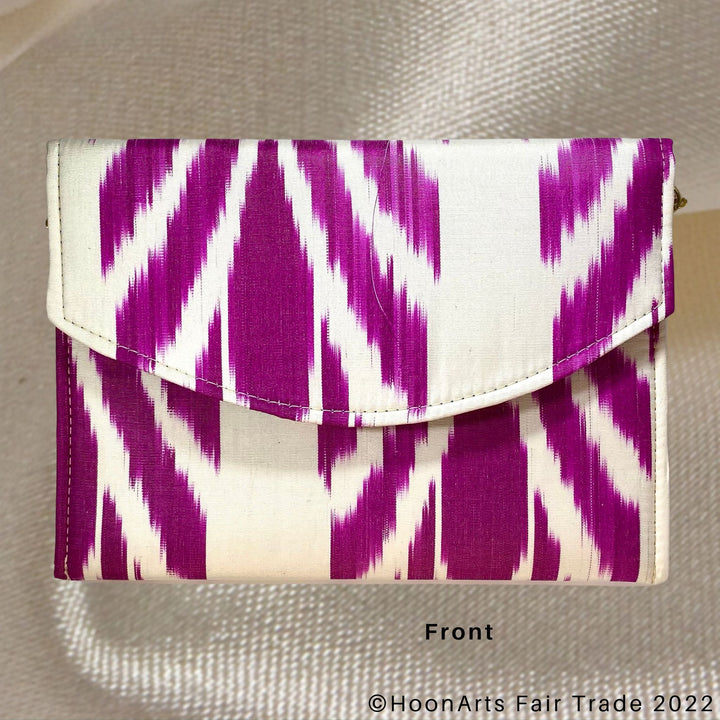 Magenta & White Ikat Clutch Front view