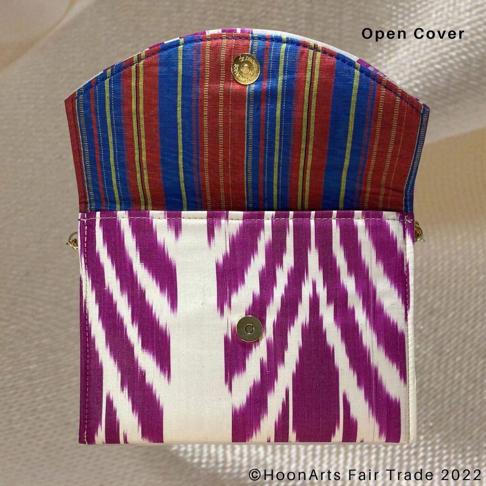 Magenta & White Ikat Clutch Open Cover
