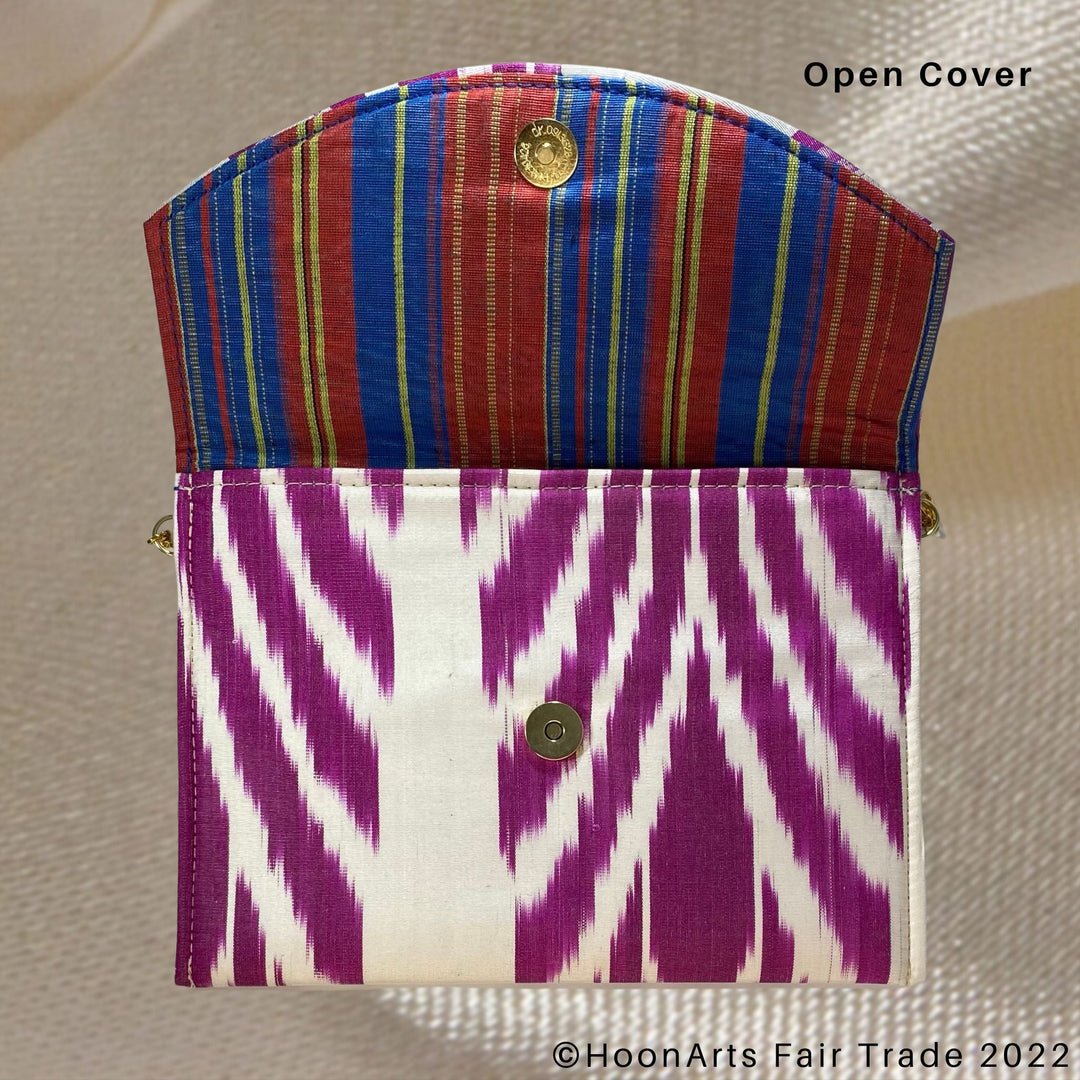Magenta & White Ikat Clutch Open Cover