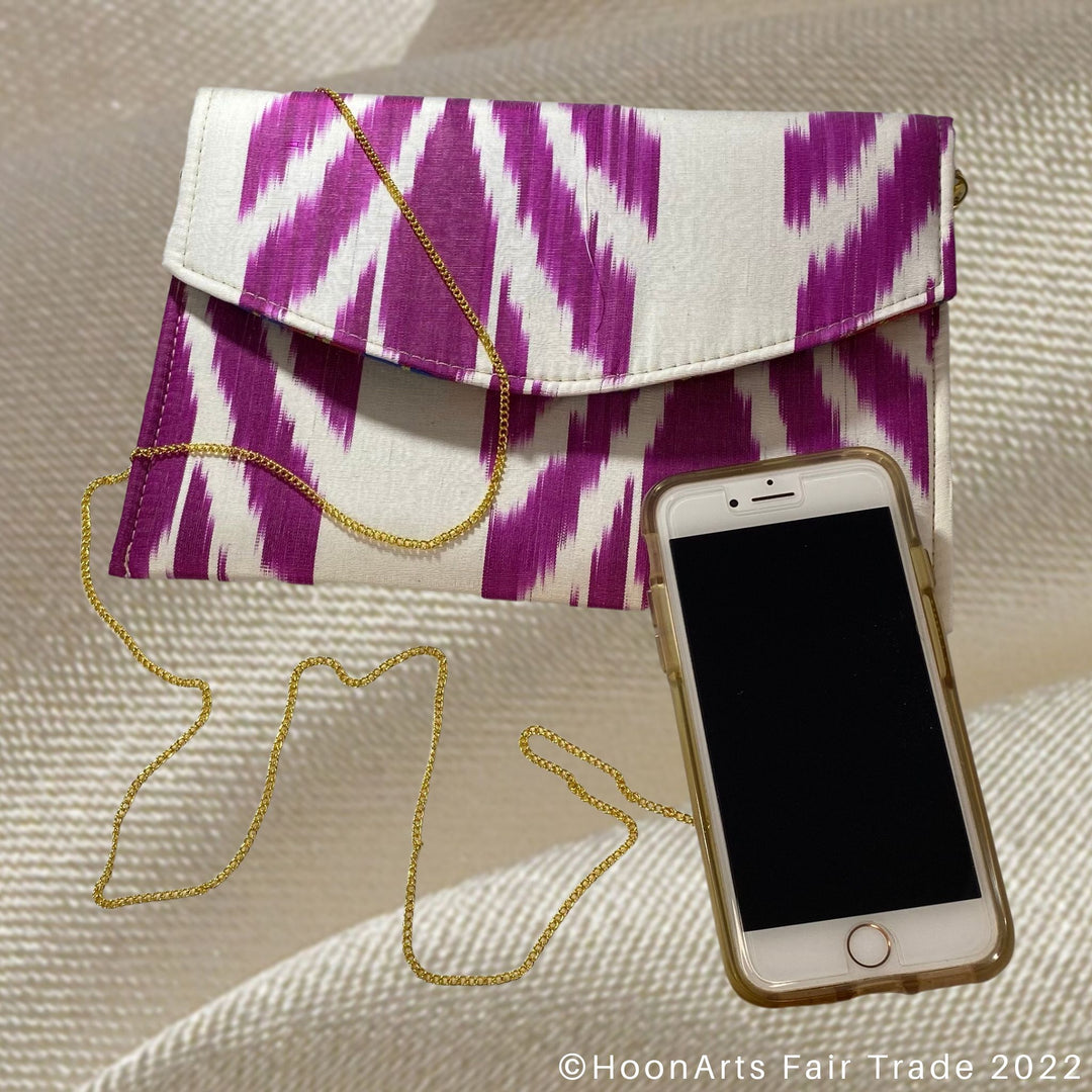 Magenta & White Ikat Clutch with phone