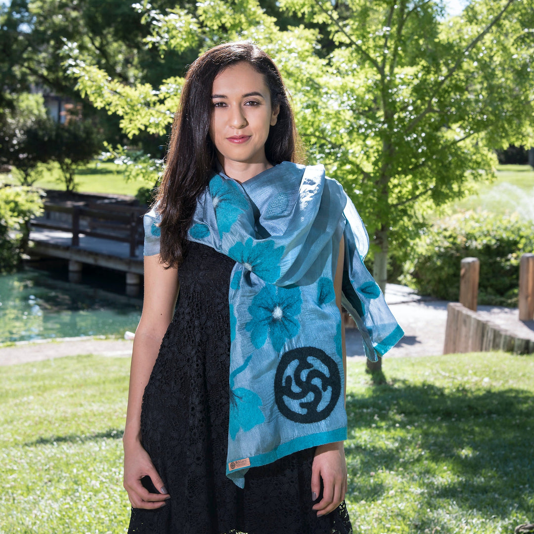 Handmade NAWBO Felted Silk Scarf with Black Logo, From Kyrgystan