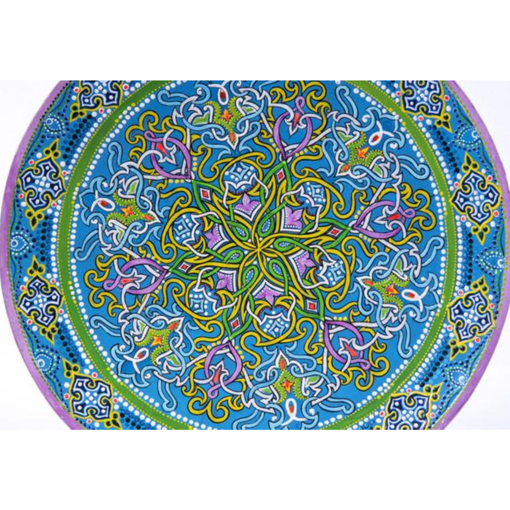 Ornate Painting on Wooden Plate Fair Trade Blue - HoonArts - 2