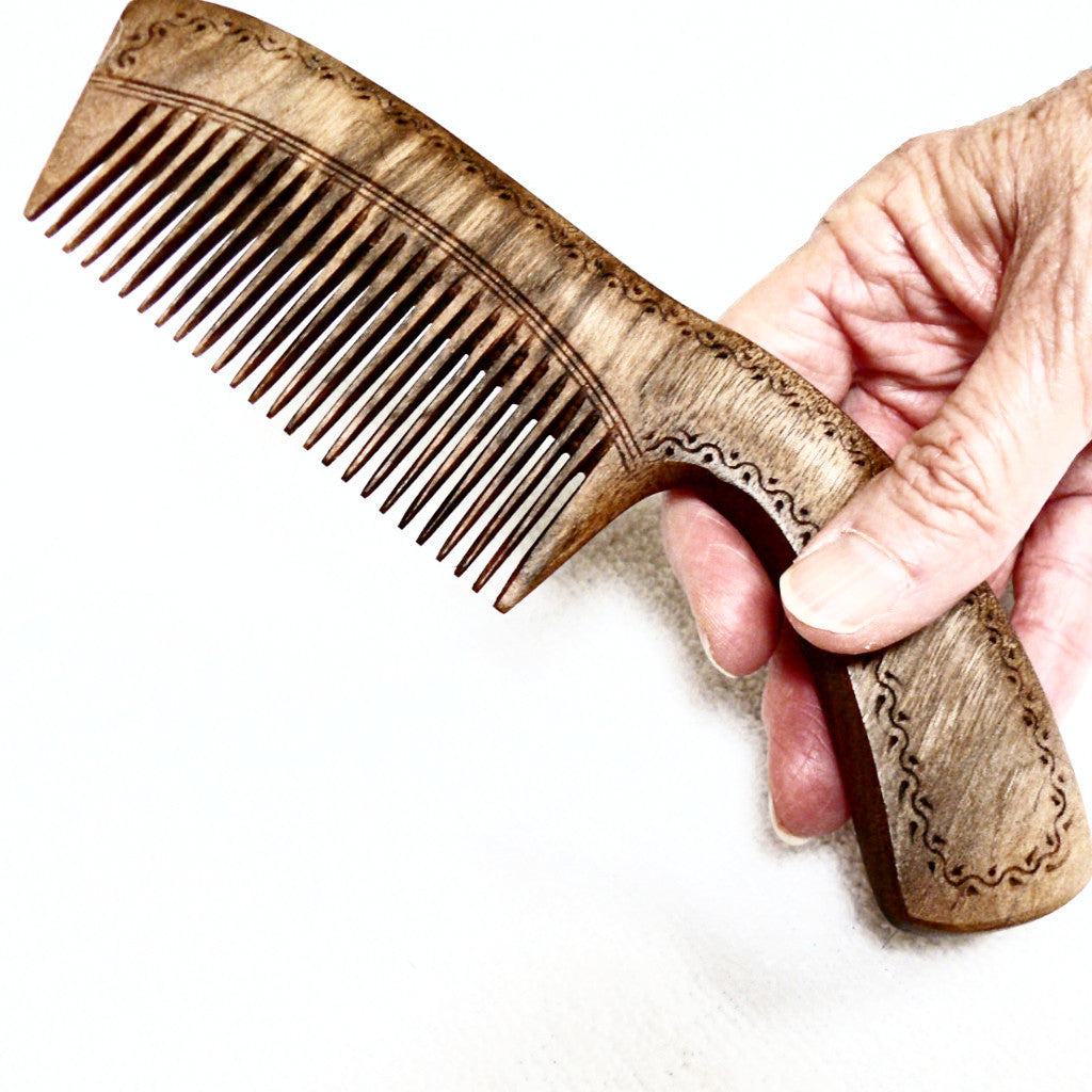 Hand Carved Wooden Comb with Handle-Walnut - Fair Trade (Wide Teeth or Narrow Teeth) - HoonArts - 6