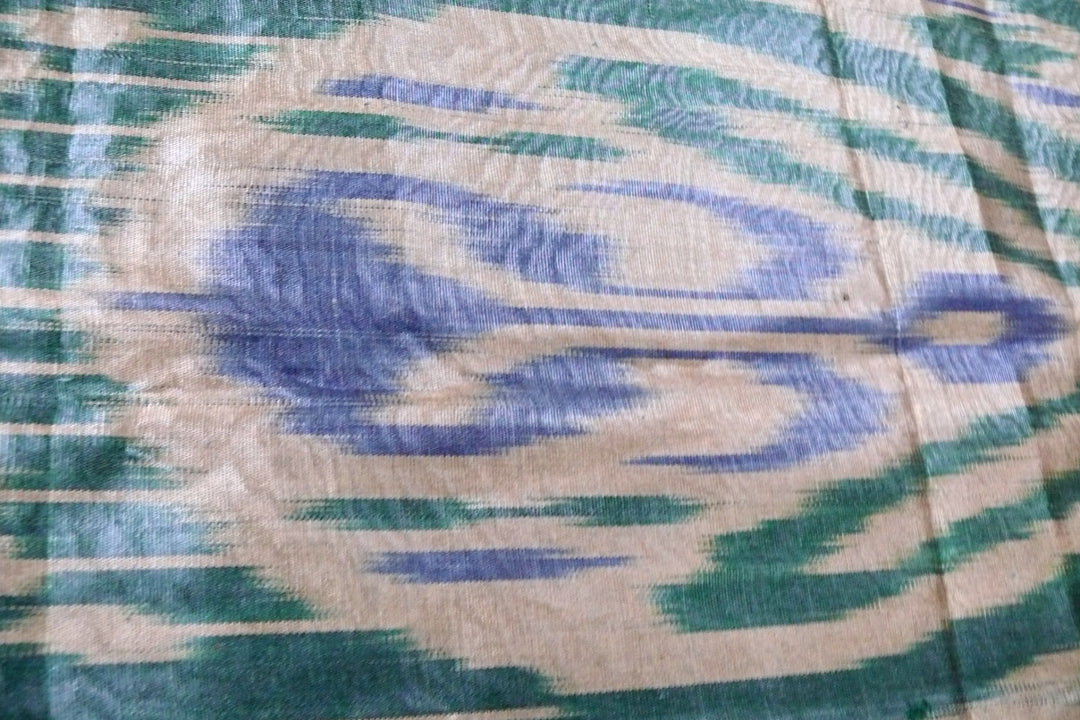 Ikat Fabric, Hand dyed, Hand Woven Gold, Blue and Green - HoonArts - 2