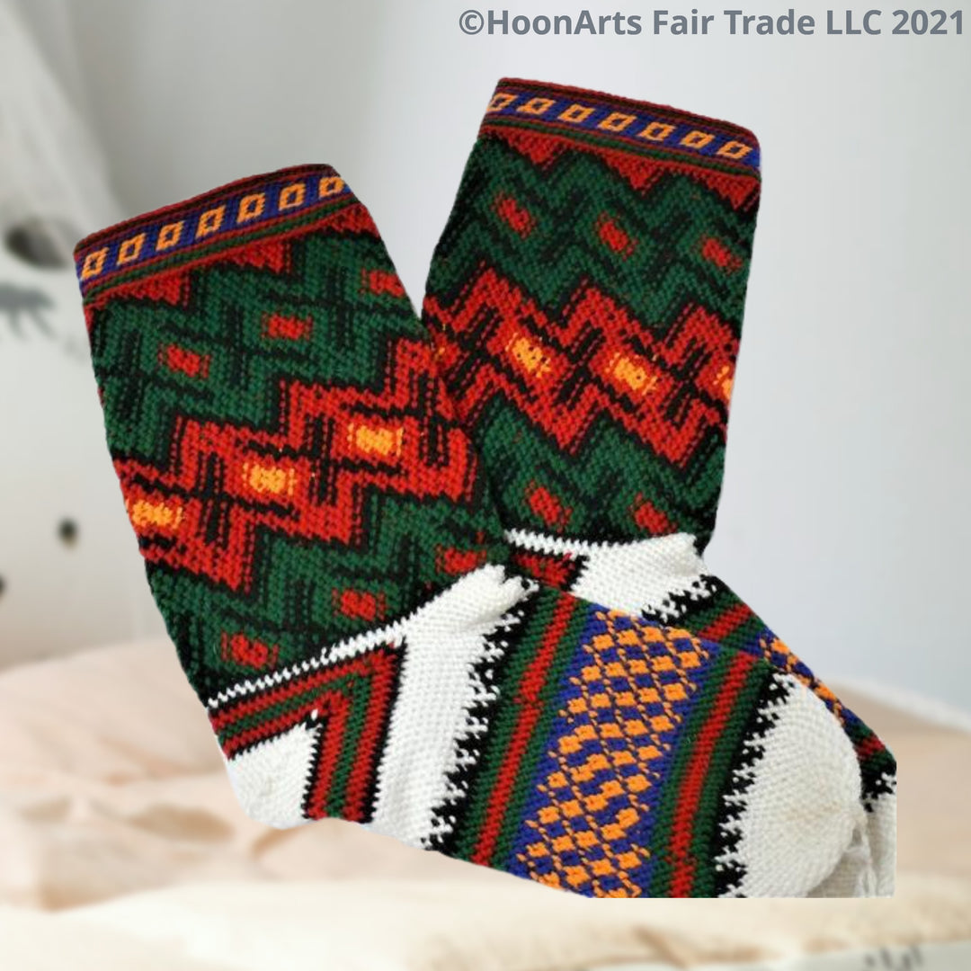 Pamir Slipper Socks ("Jurab"), Hand Spun Wool Yarn - Fair Trade - HoonArts - 12