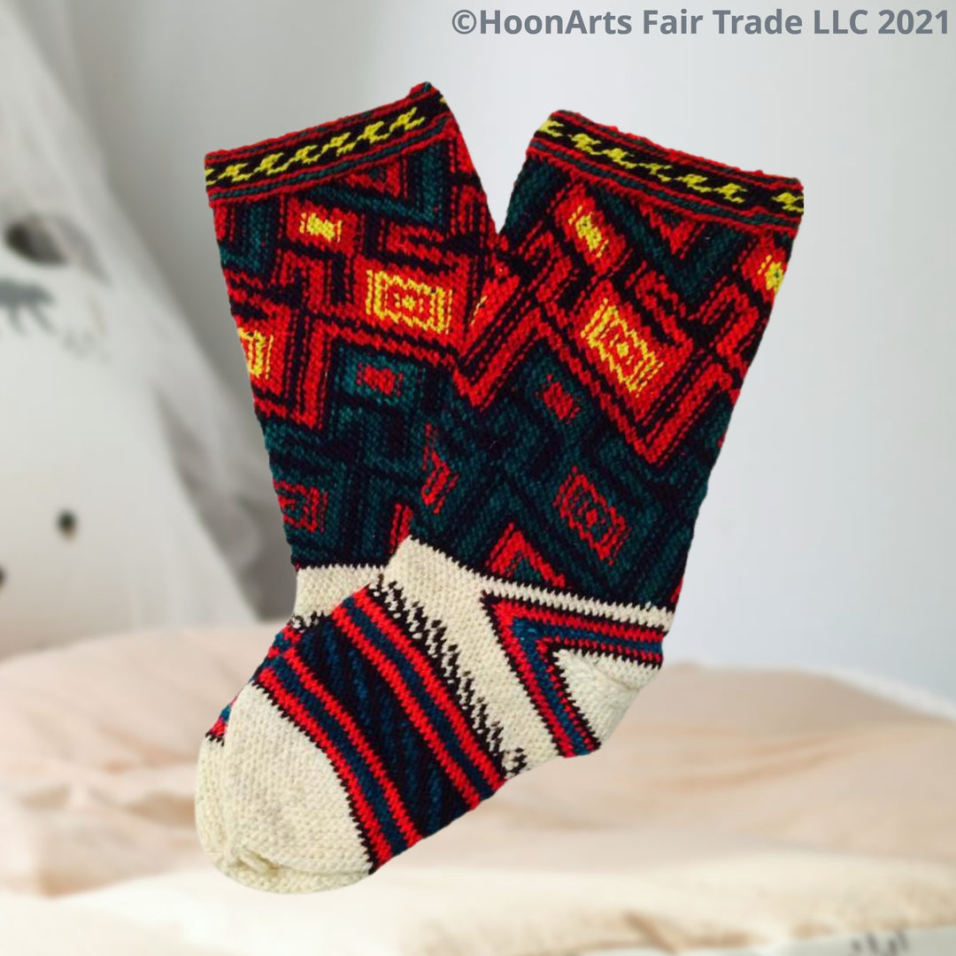 Pamir Slipper Socks ("Jurab"), Hand Spun Wool Yarn - Fair Trade - HoonArts - 10