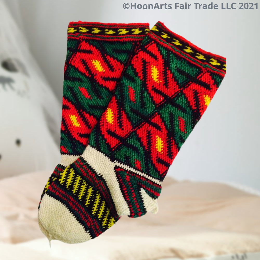 Pamir Slipper Socks ("Jurab"), Hand Spun Wool Yarn - Fair Trade - HoonArts - 2