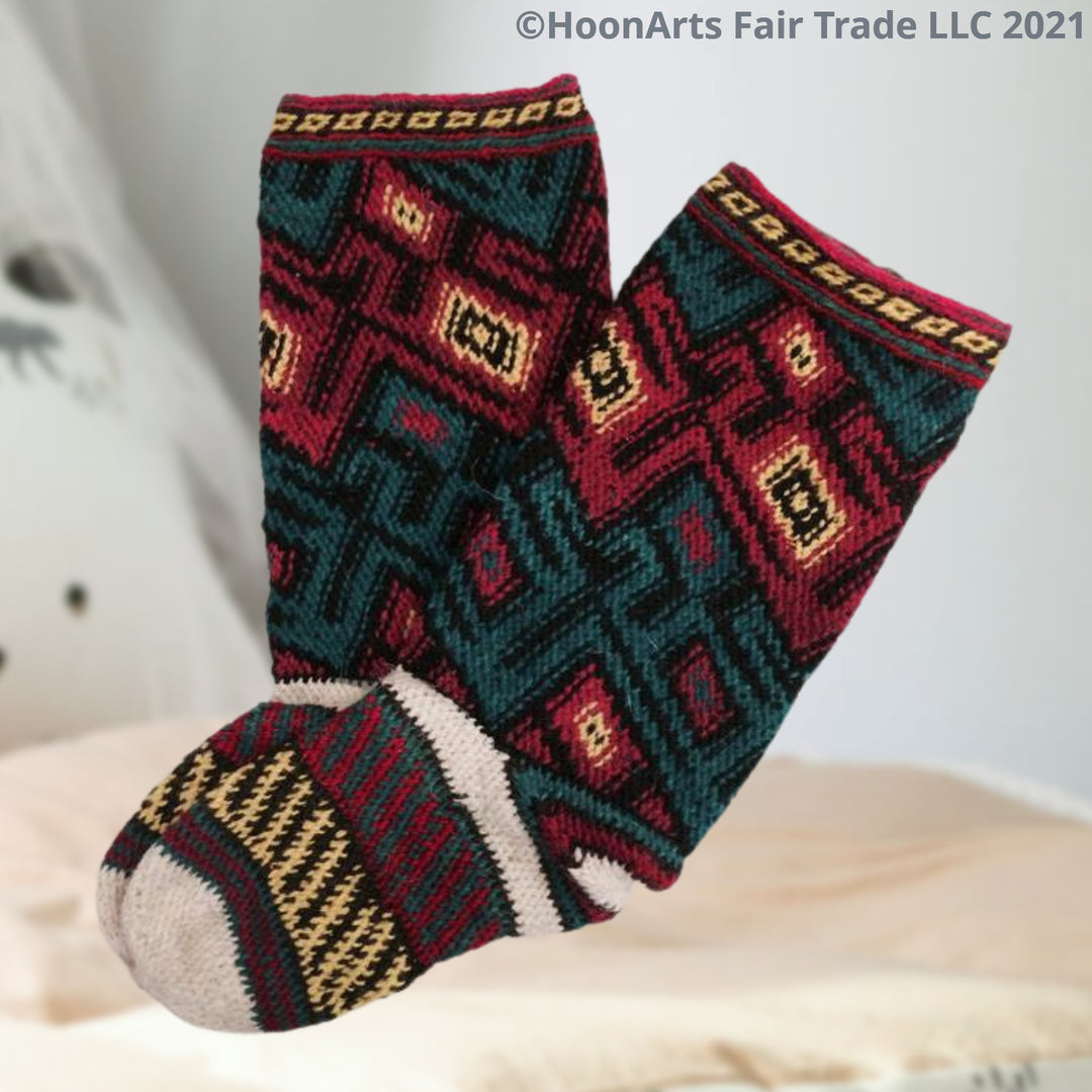 Pamir Slipper Socks ("Jurab"), Hand Spun Wool Yarn - Fair Trade - HoonArts - 3