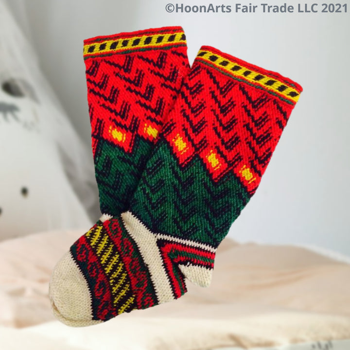 Pamir Slipper Socks ("Jurab"), Hand Spun Wool Yarn - Fair Trade - HoonArts - 4
