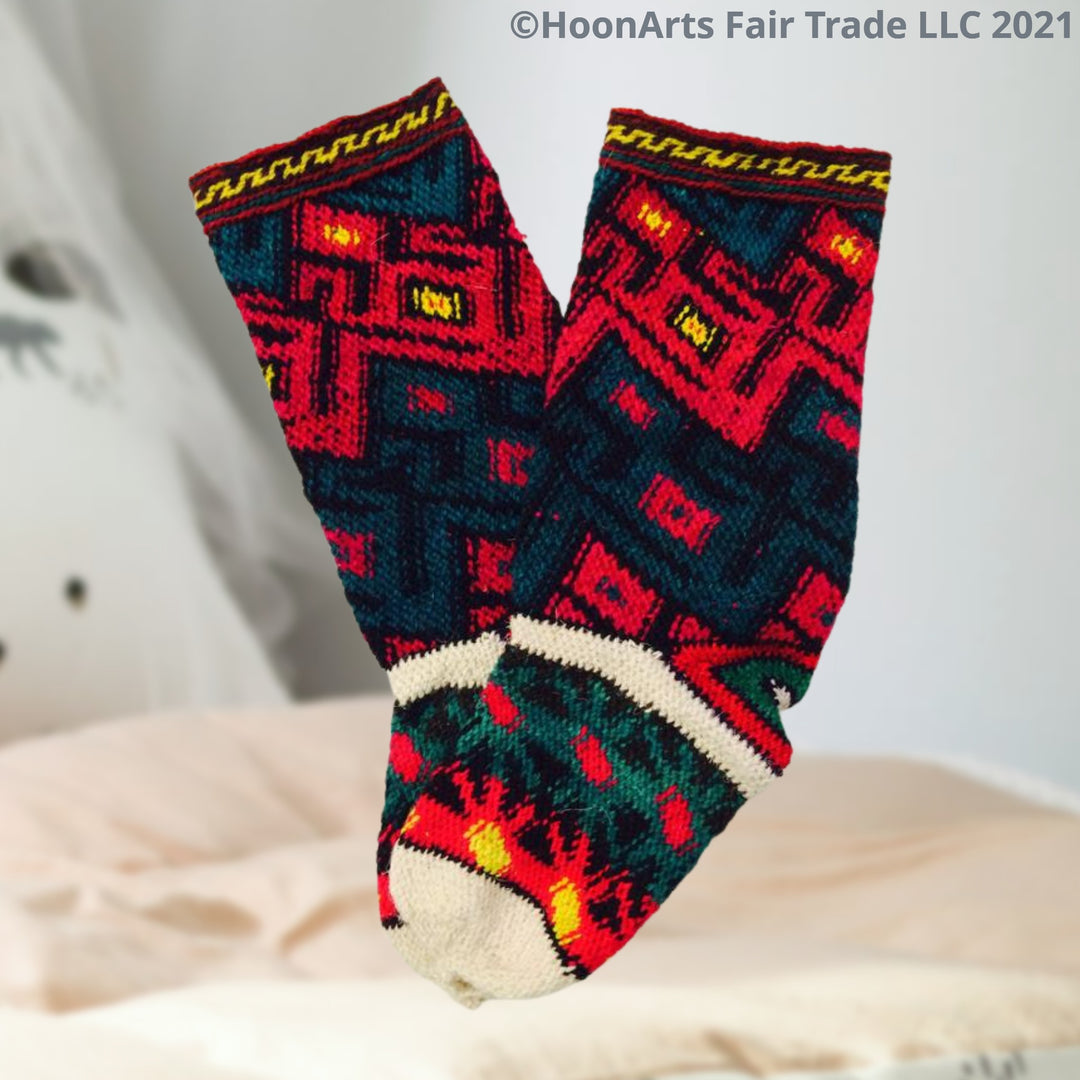 Pamir Slipper Socks ("Jurab"), Hand Spun Wool Yarn - Fair Trade - HoonArts - 5