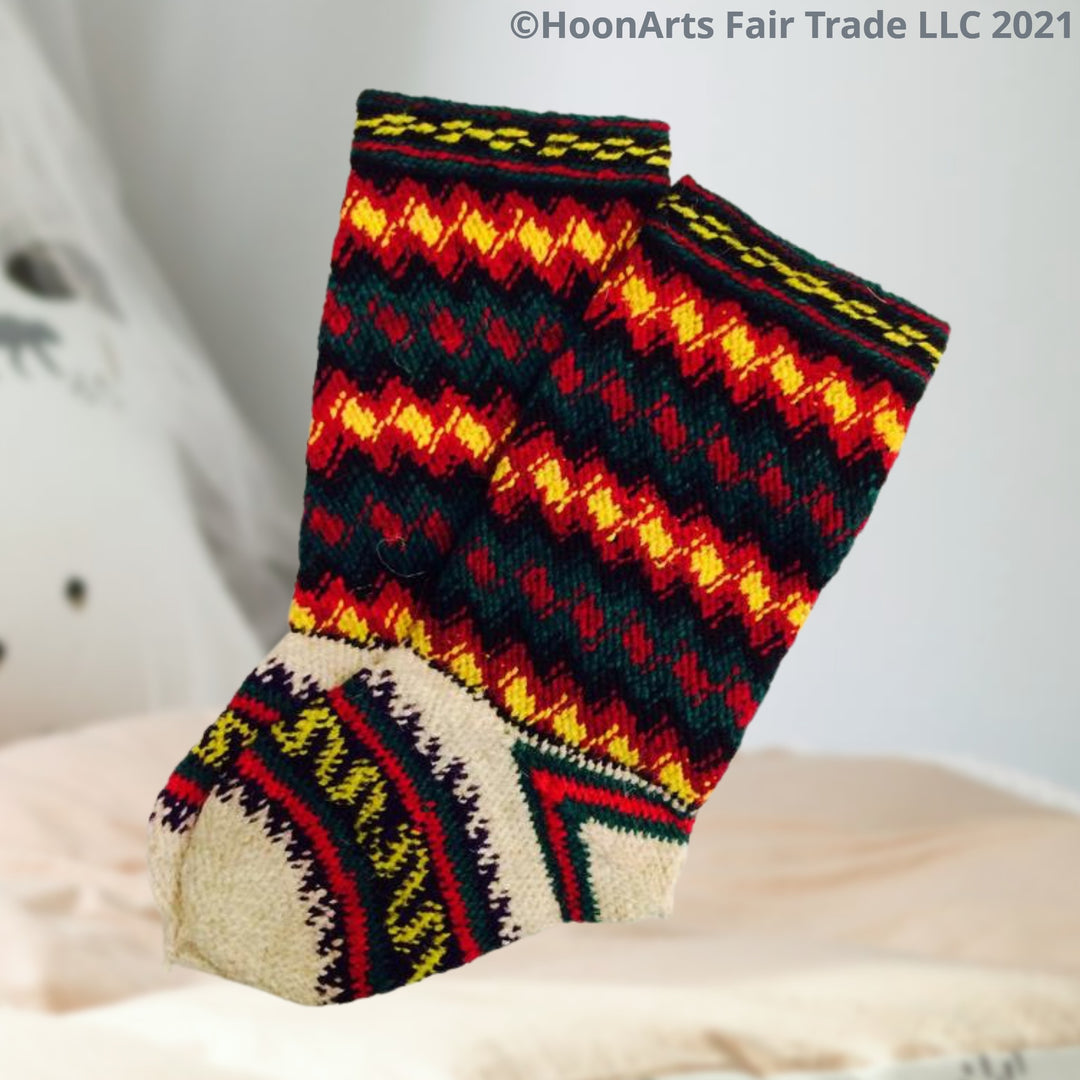 Pamir Slipper Socks ("Jurab"), Hand Spun Wool Yarn - Fair Trade - HoonArts - 6