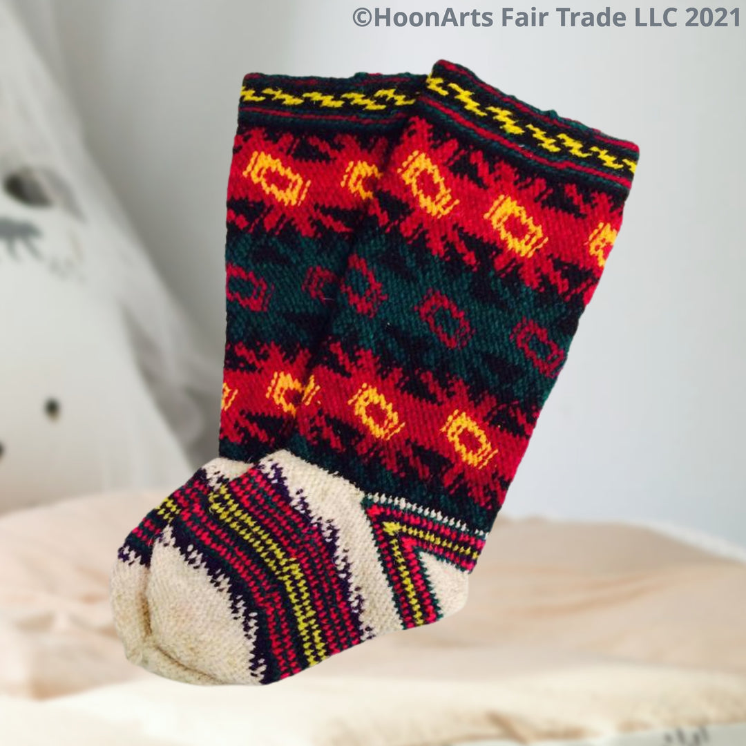 Pamir Slipper Socks ("Jurab"), Hand Spun Wool Yarn - Fair Trade - HoonArts - 7