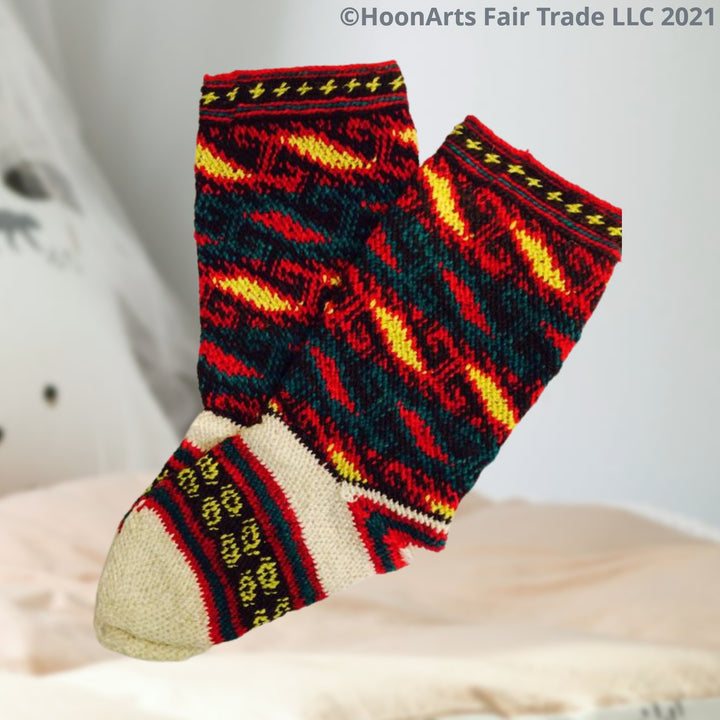 Pamir Slipper Socks ("Jurab"), Hand Spun Wool Yarn - Fair Trade - HoonArts - 8