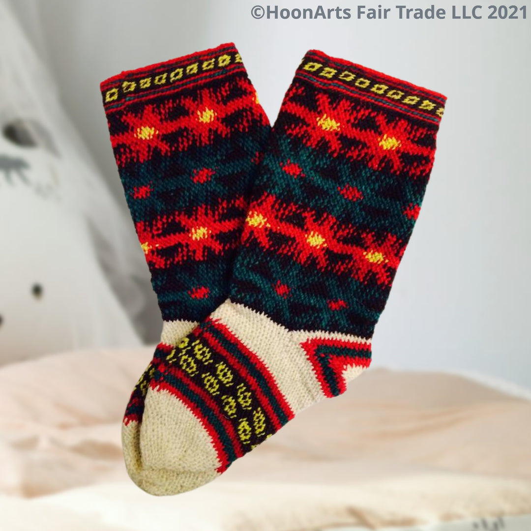 Pamir Slipper Socks ("Jurab"), Hand Spun Wool Yarn - Fair Trade - HoonArts - 9