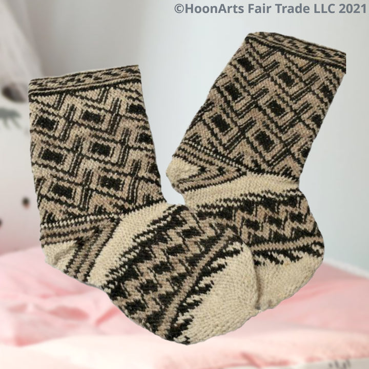 Pamir Slipper Socks ("Jurab"), Hand Spun Wool Yarn, Natural Colors-Fair Trade - HoonArts - 1